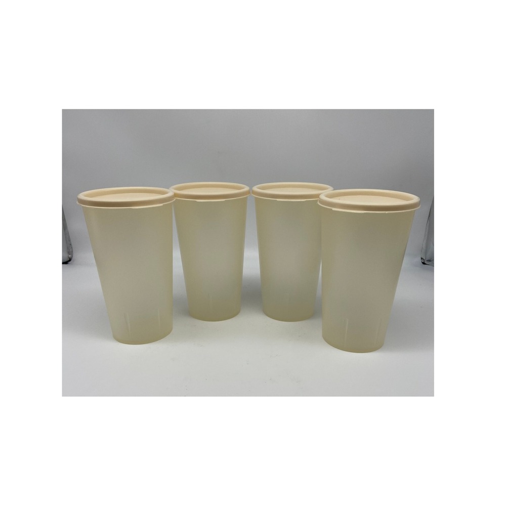 VTG RUBBERMAID 14oz SERVIN SAVOR PLASTIC DRINKING CUPS WITH LIDS SET OF 5VINTAGE